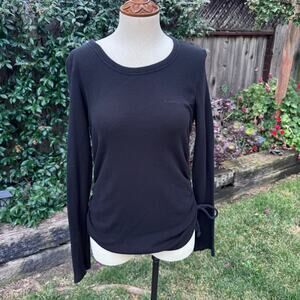 Victoria’s Secret PINK Waffle Knit Runched Long Sleeve Black T-shirt Women's Med